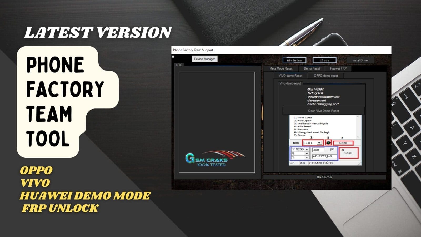 Phone factory team tool interface showing device connection and unlock options for oppo vivo and huawei phones