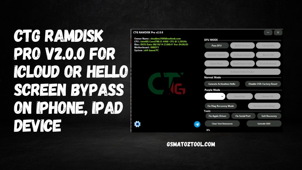 CTG Ramdisk Pro V2.0.0 For iCloud Bypass for iPhone iPad Tool