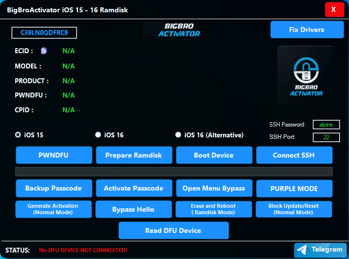 BigBroActivator iOS 15-16 Windows Ramdisk Tool