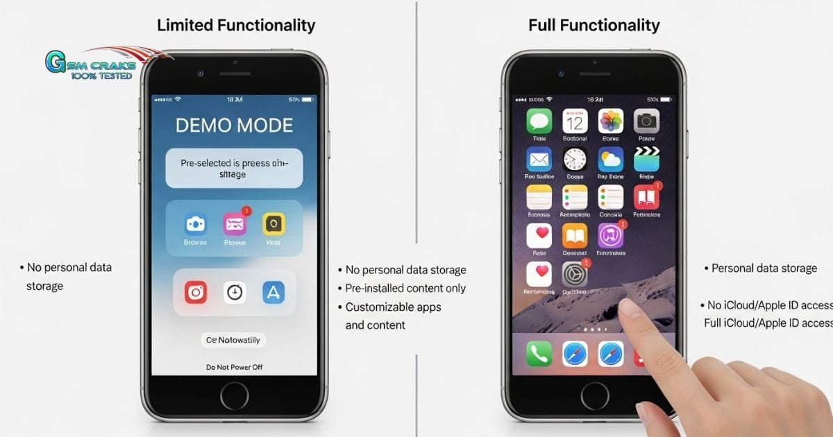 What is iphone demo mode showing display model iphone with demo apps and store setup screen