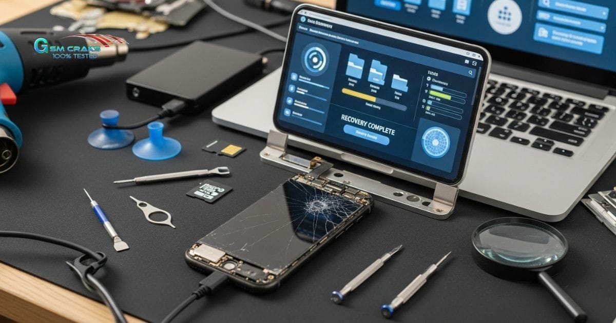 Recover data from dead phone without turning it on showing step by step recovery process using pc cable and software